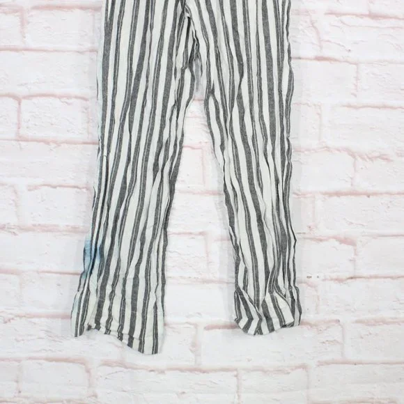 Jolt Womens Black White Striped Wide Leg Tie Paper Bag Linen Pants Size M - Picture 7 of 9